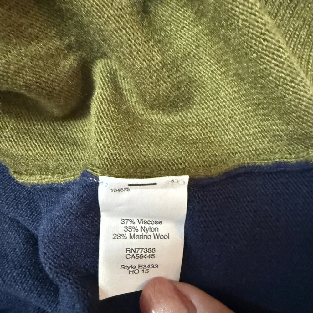 J.Crew Merino Wool Blend V-Neck Pullover Sweater Olive Green Blue Size M